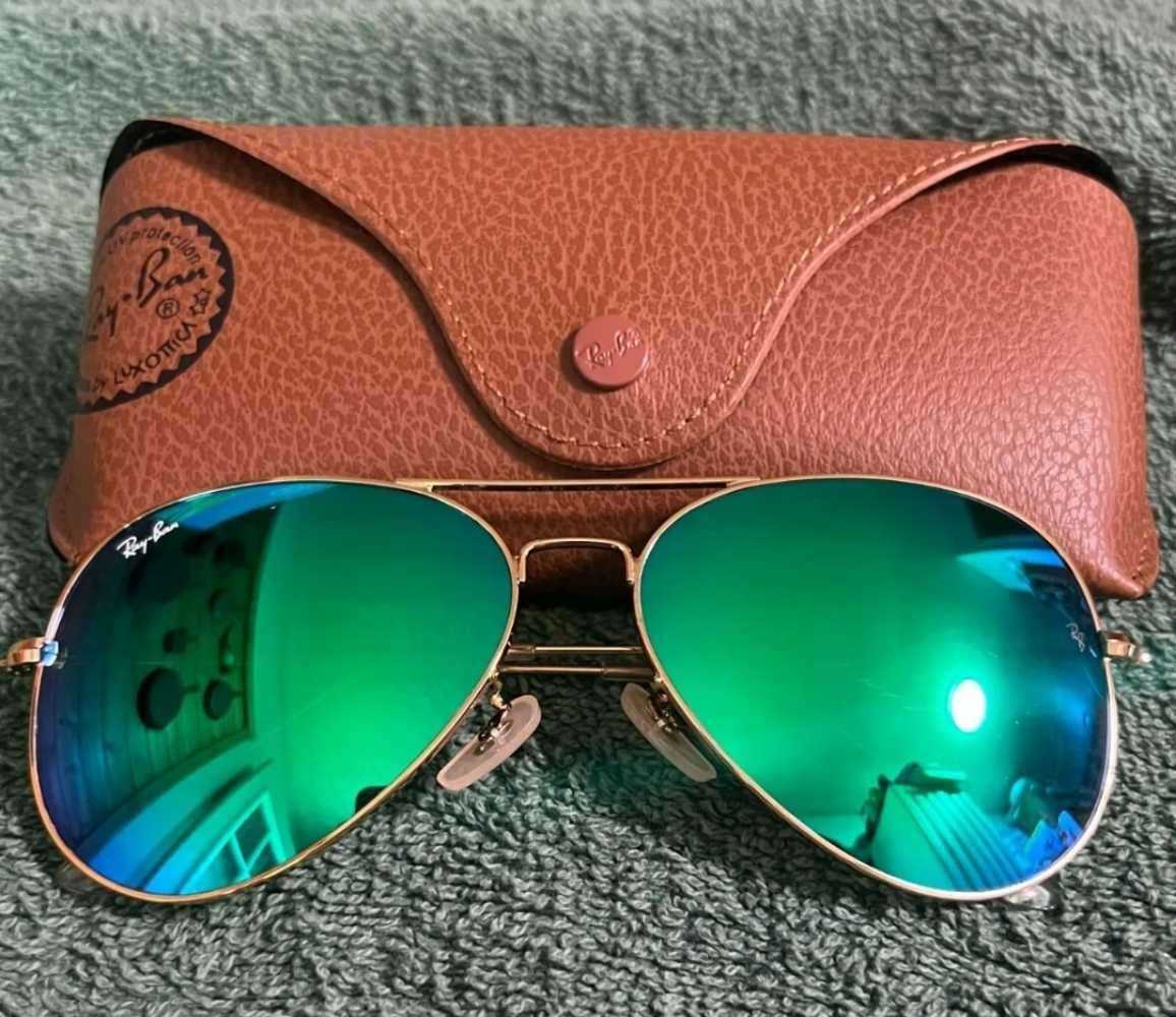Ray Ban Aviator Sunglasses Gold Frame with Green Flash Lenses RB3025 55mm