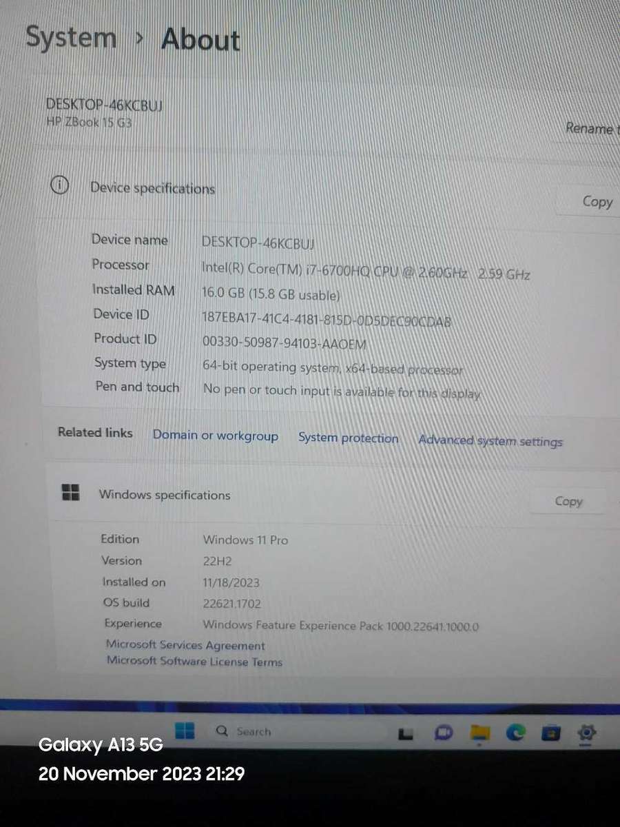 HP Z BOOK 15 G3 core i7 6700HQ 16GB RAM 256GB SSD WORK STATION NOTEBOOK