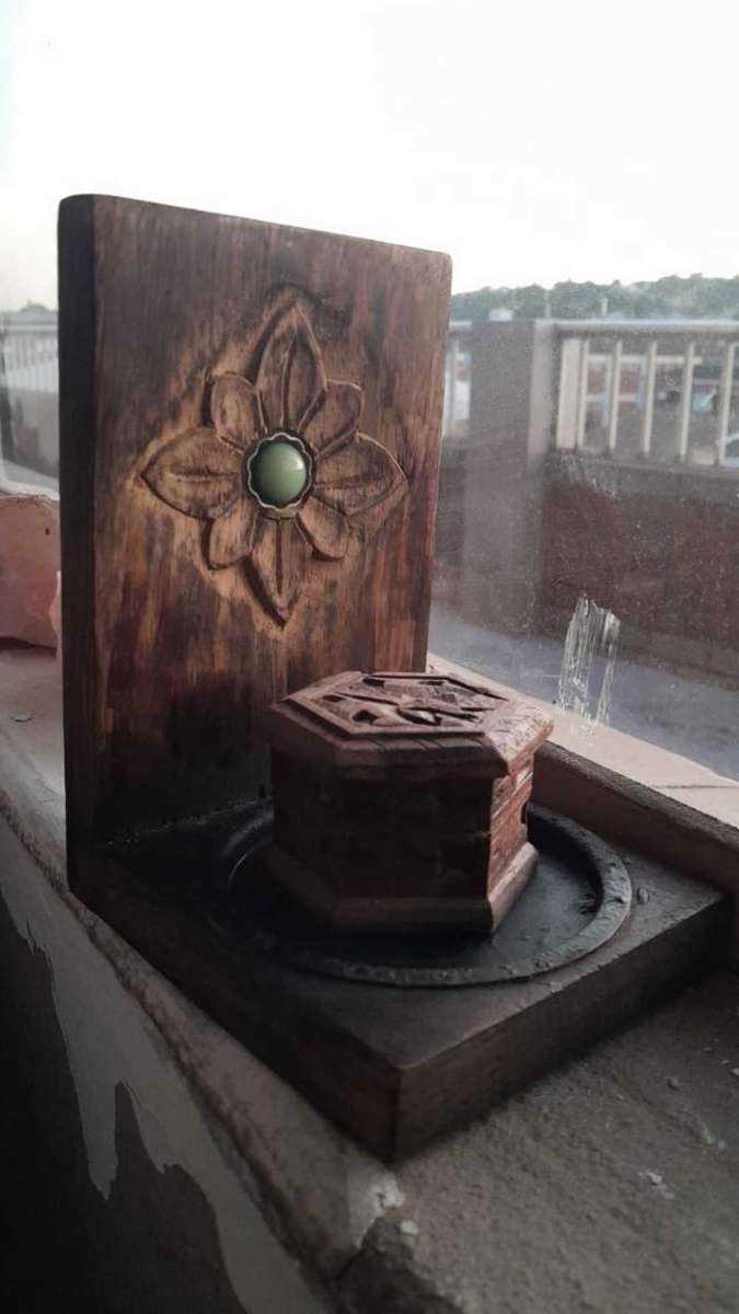 Wooden candle holder and wooden trinket box