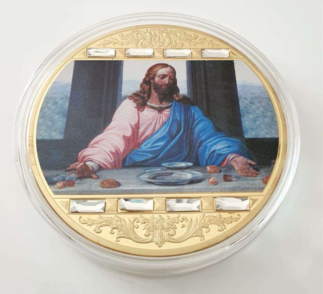 Rare Collectible Medal 2017 Jesus - The LAST SUPPER Proof - 24K GOLD PLATED - REAL SWAROWSKI CRYSTAL