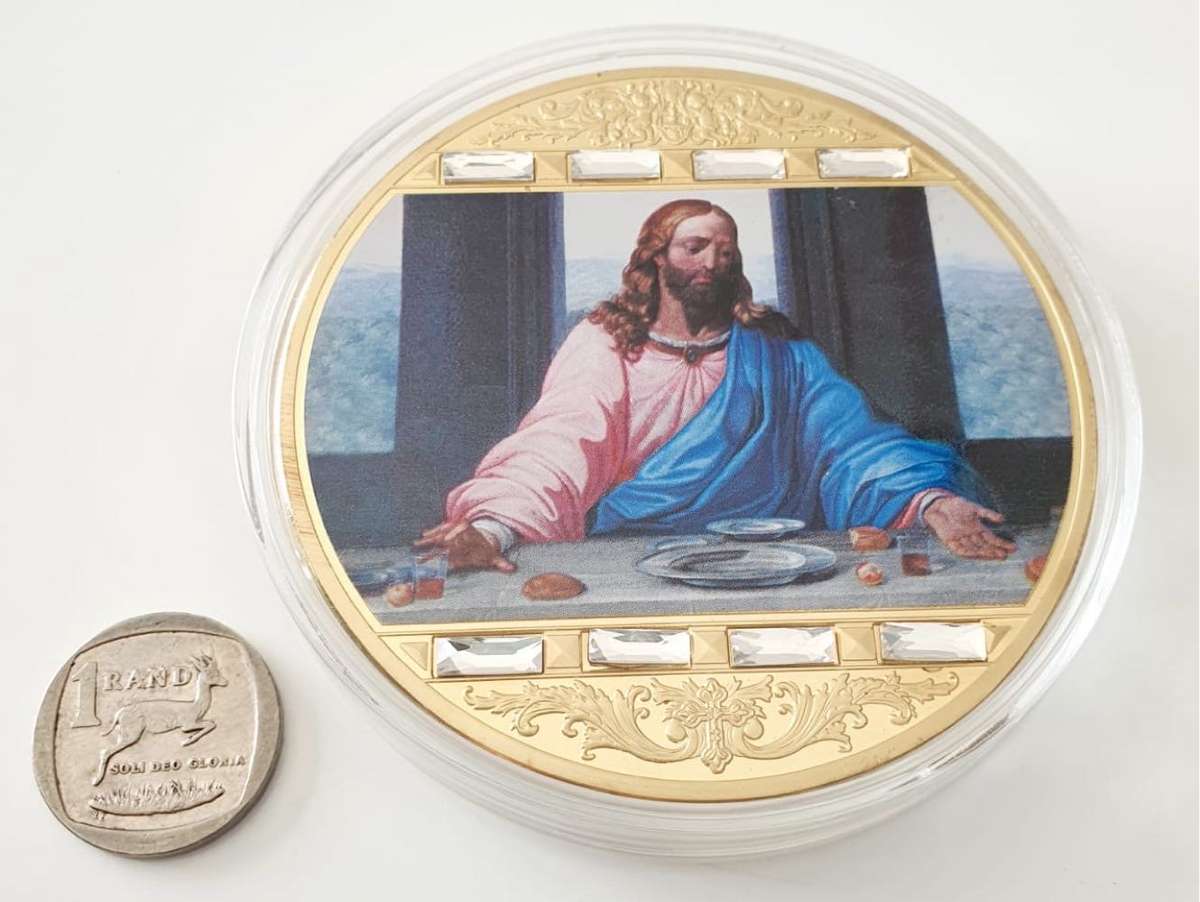 Rare Collectible Medal 2017 Jesus - The LAST SUPPER Proof - 24K GOLD PLATED - REAL SWAROWSKI CRYSTAL