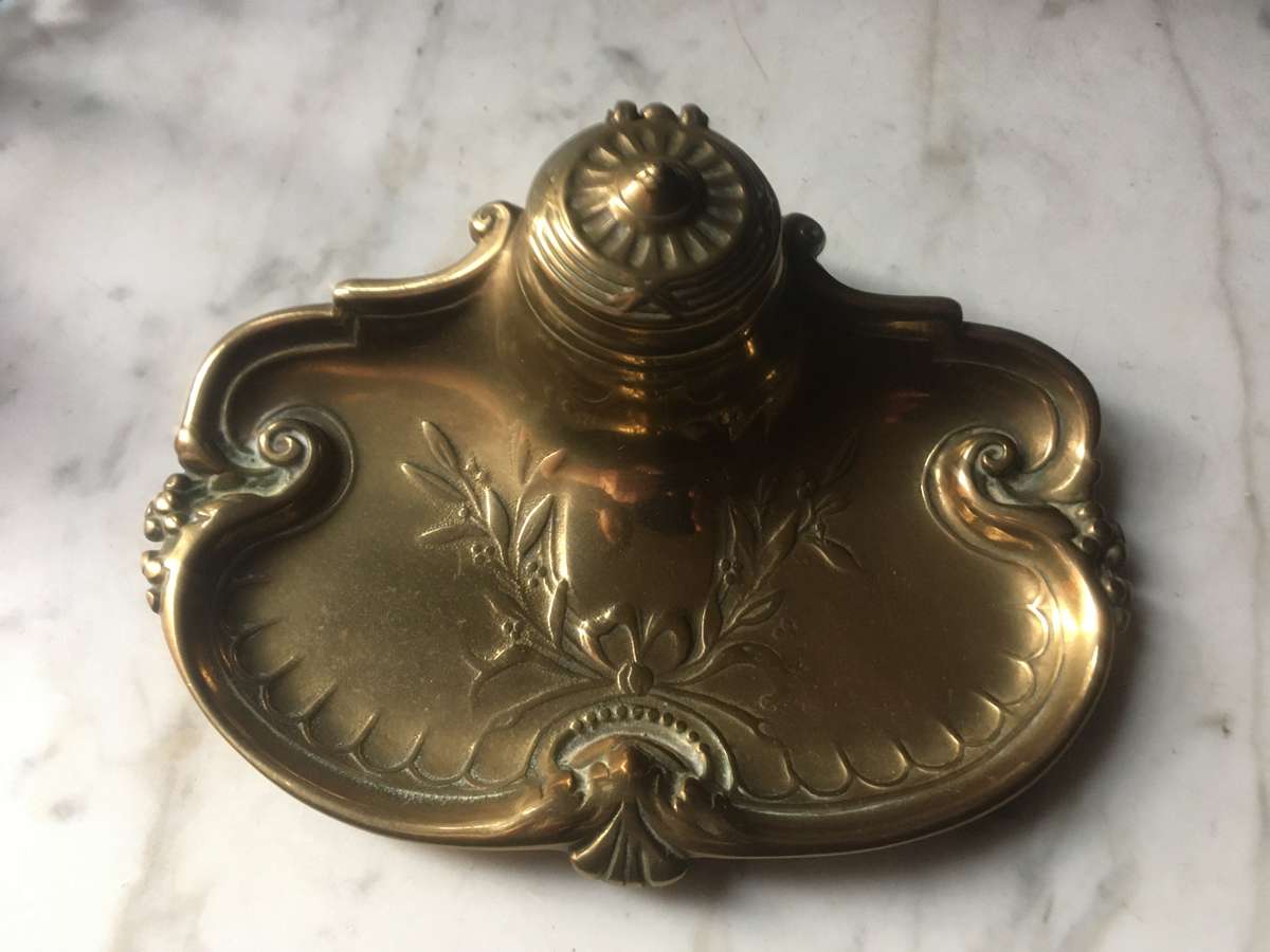 Art Nouveau decorative brass ink stand