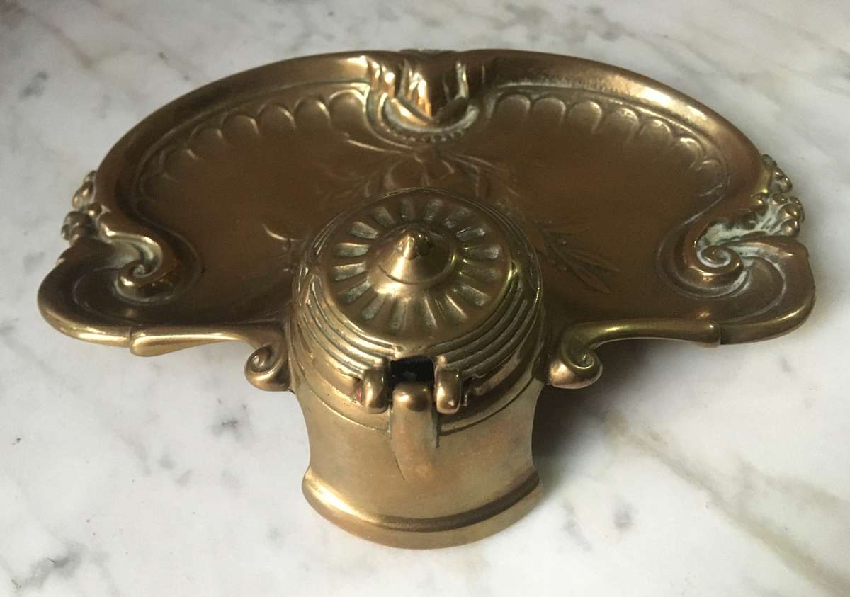 Art Nouveau decorative brass ink stand