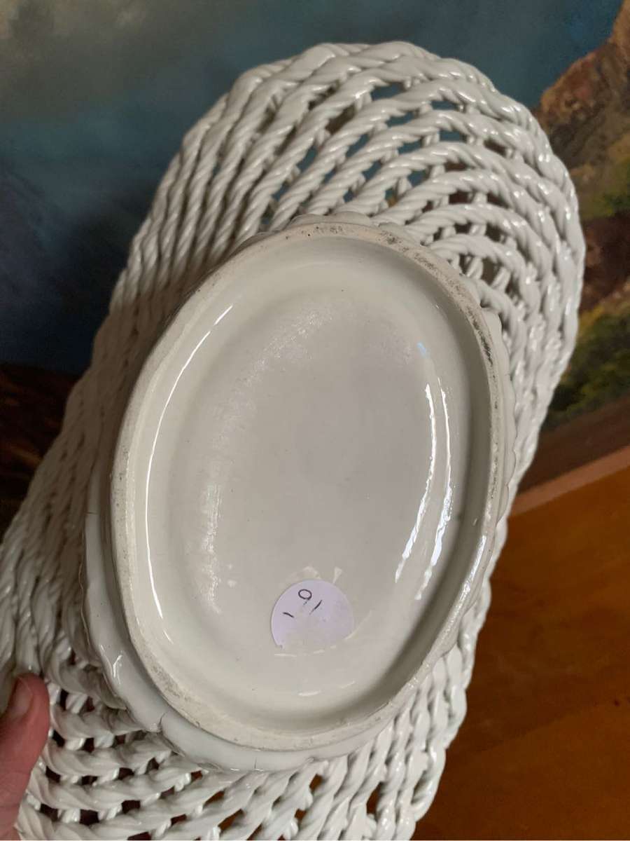 Huge woven pottery basket decorated with roses