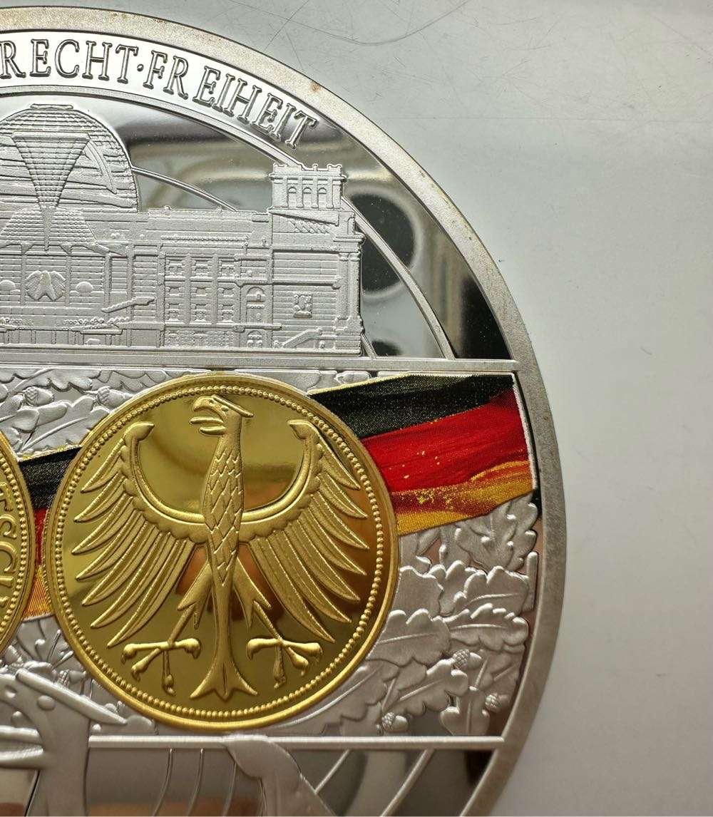 GIGANT MEDAL 110 GRAMS 5 DEUTSCHE MARK 1958 J SILVER-PLATED PP