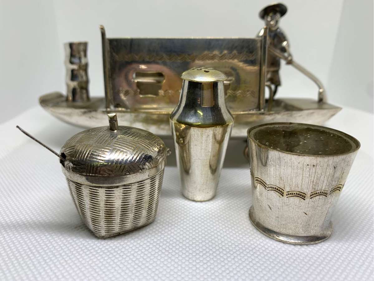 Silver plated oriental cruet set