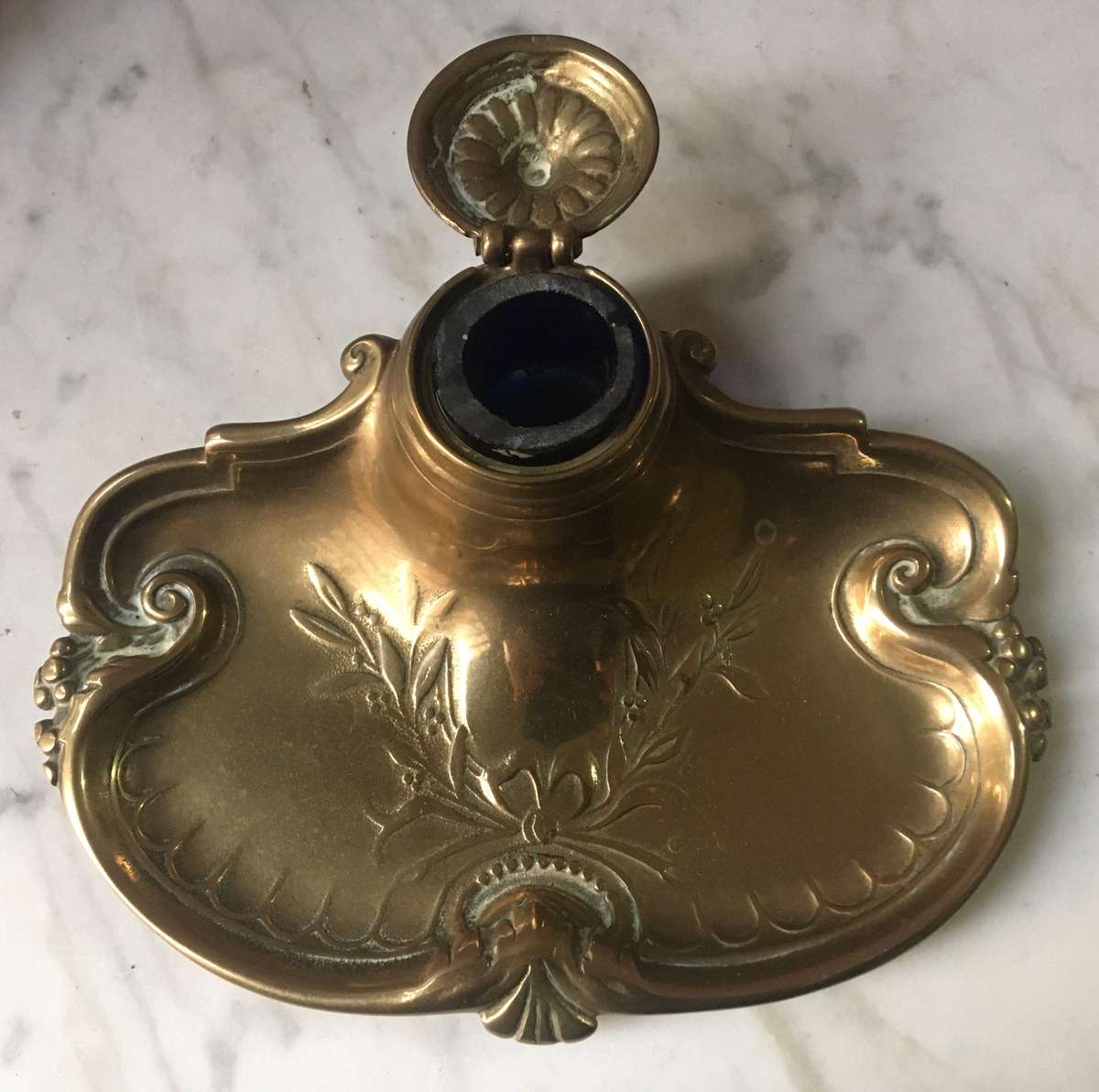 Art Nouveau decorative brass ink stand