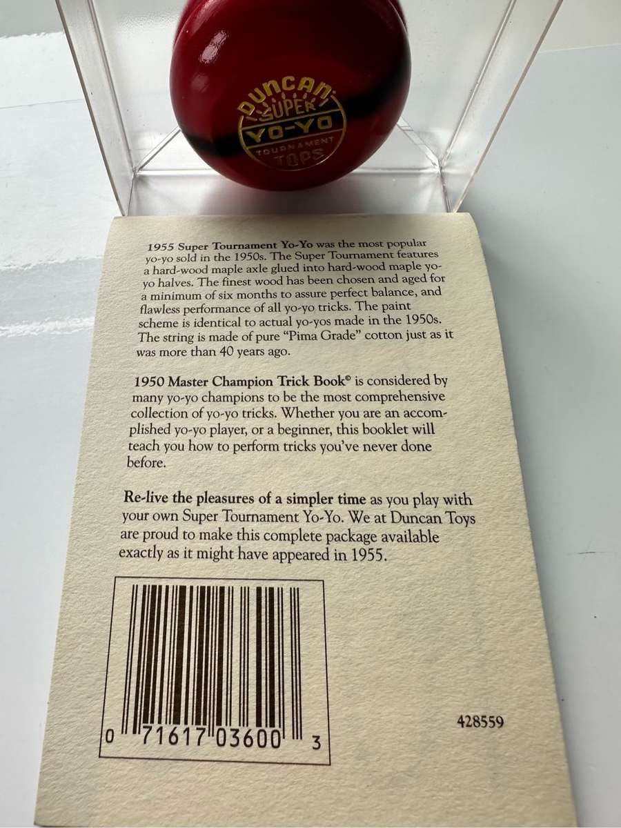 VINTAGE - 1955 YOYO WOODEN DUNCAN YOYO`S IN ORIGINAL PACKAGING WITH TRICK BOOK - UNUSED