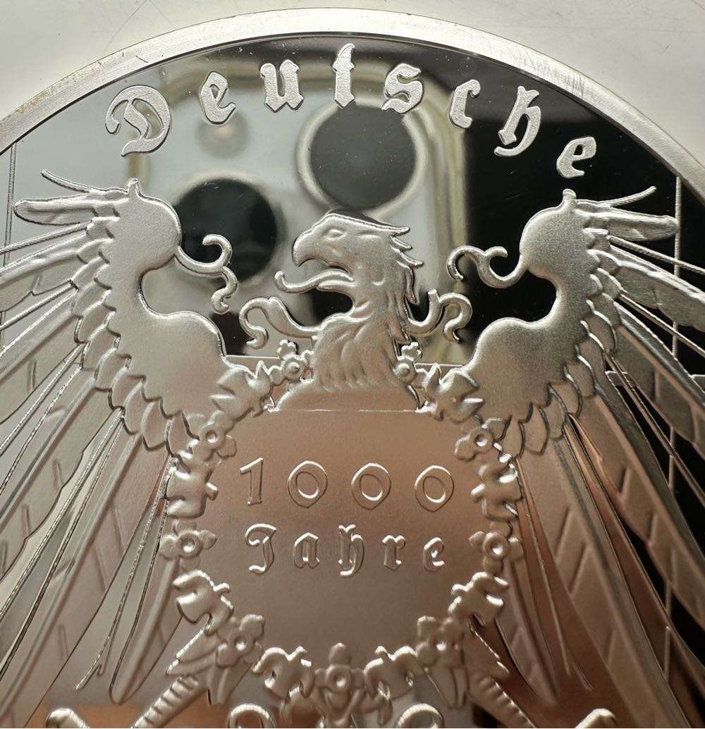 GIGANT MEDAL 110 GRAMS 5 DEUTSCHE MARK 1958 J SILVER-PLATED PP