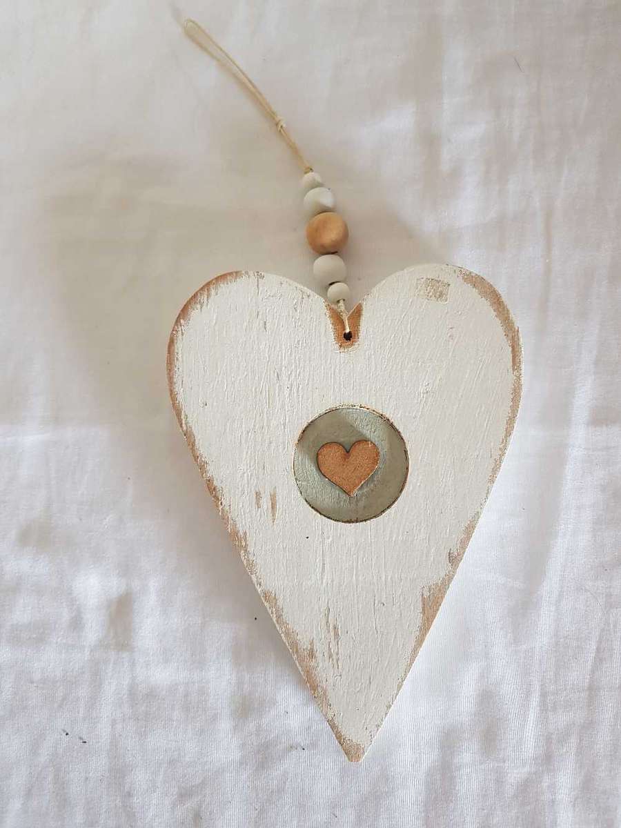 Beautiful white hanging wooden heart