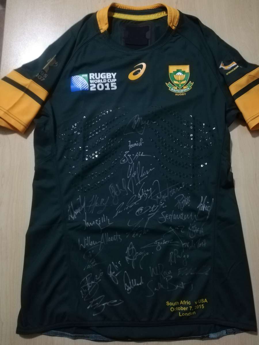 Springbok RWC 2015 Players Issue Match Jersey vs USA signed by Team!!!