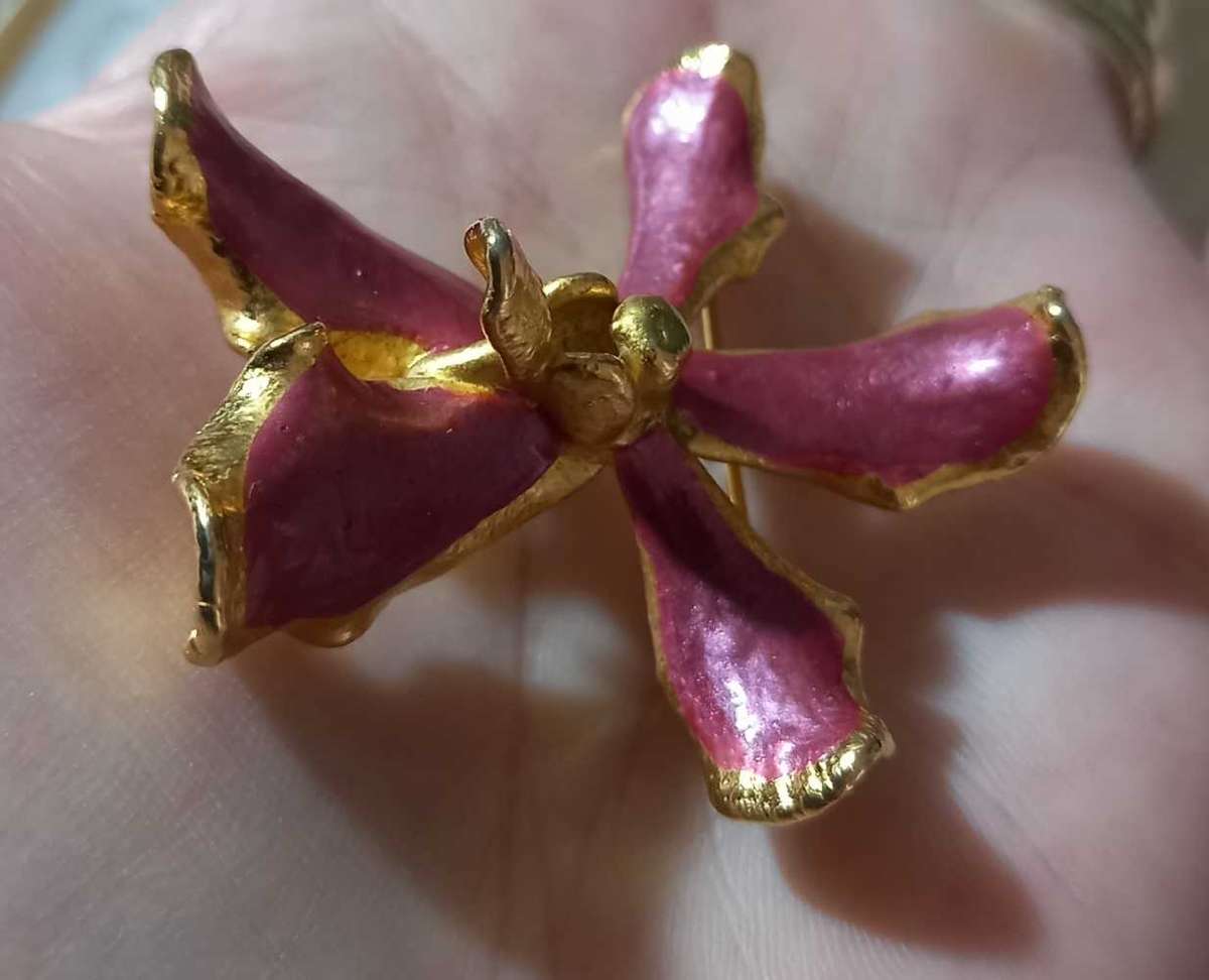Vintage Beautiful Fuchsia Orchard Dipped Brooch and Pendant