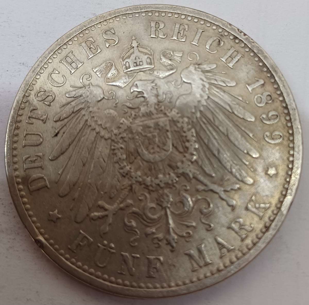 90% Silver 1899 Deutsches Reich  Funf Mark
