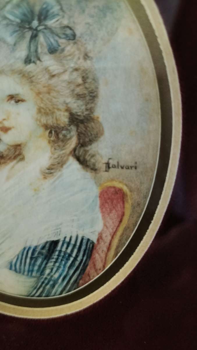 Original Miniature Painting Signed D Calvari of a Victorian Lady Framed