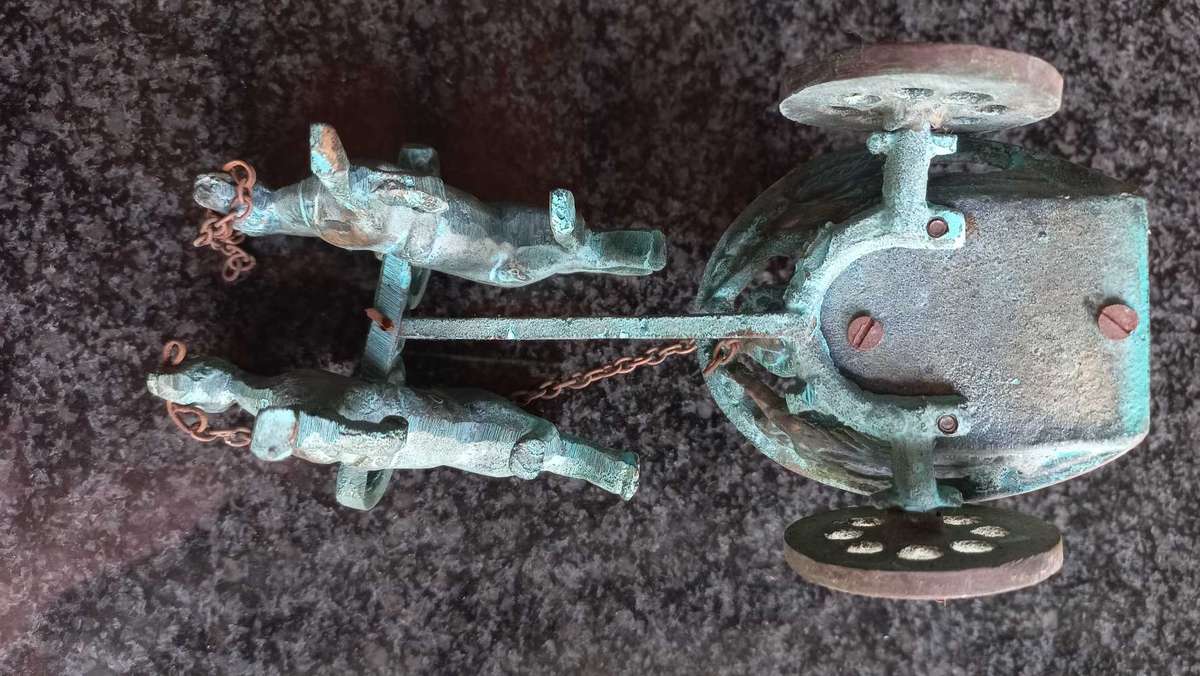 Vintage aged brass sculptures Ancient Greek Roman Mythology Achilles Chariot