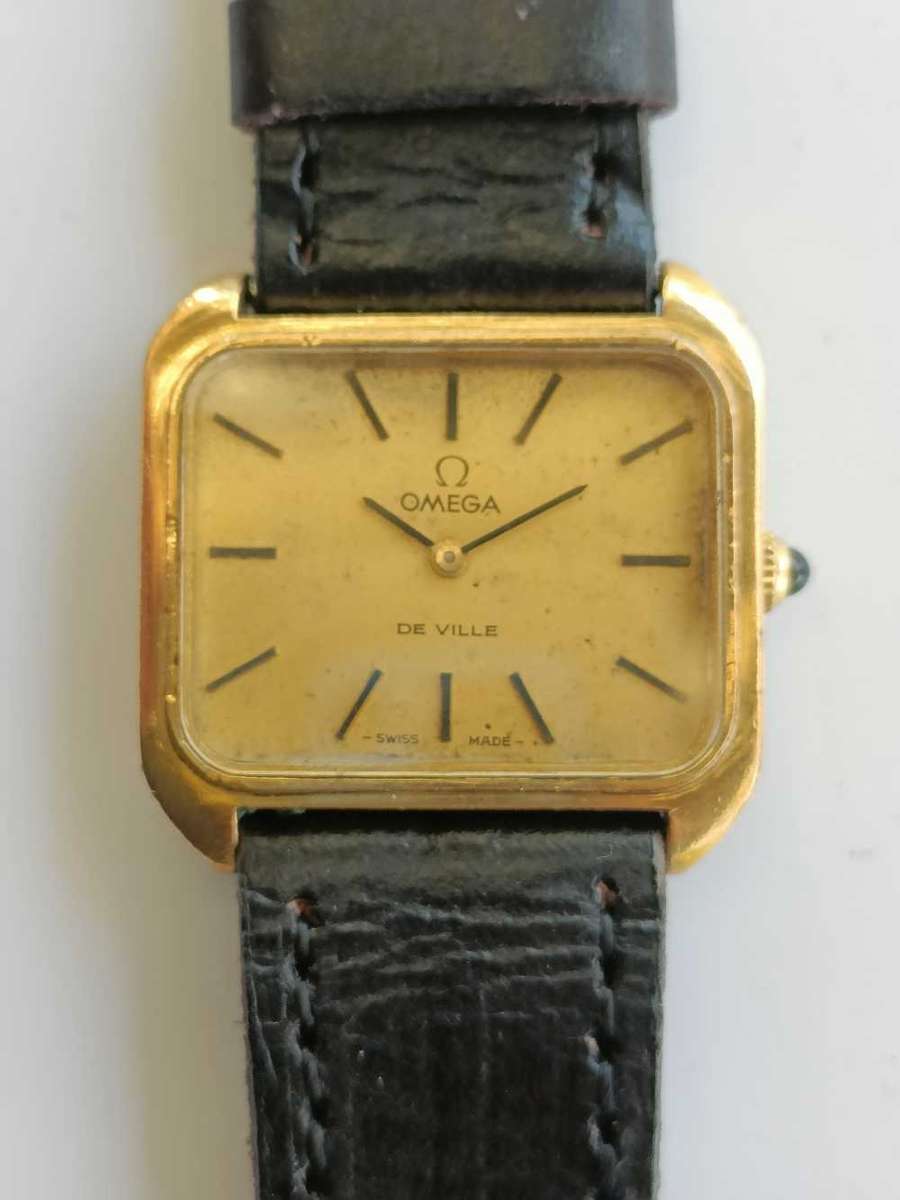 Omega De Ville Vintage Gold Square Manual Winding Mens Watch Authentic Not Working