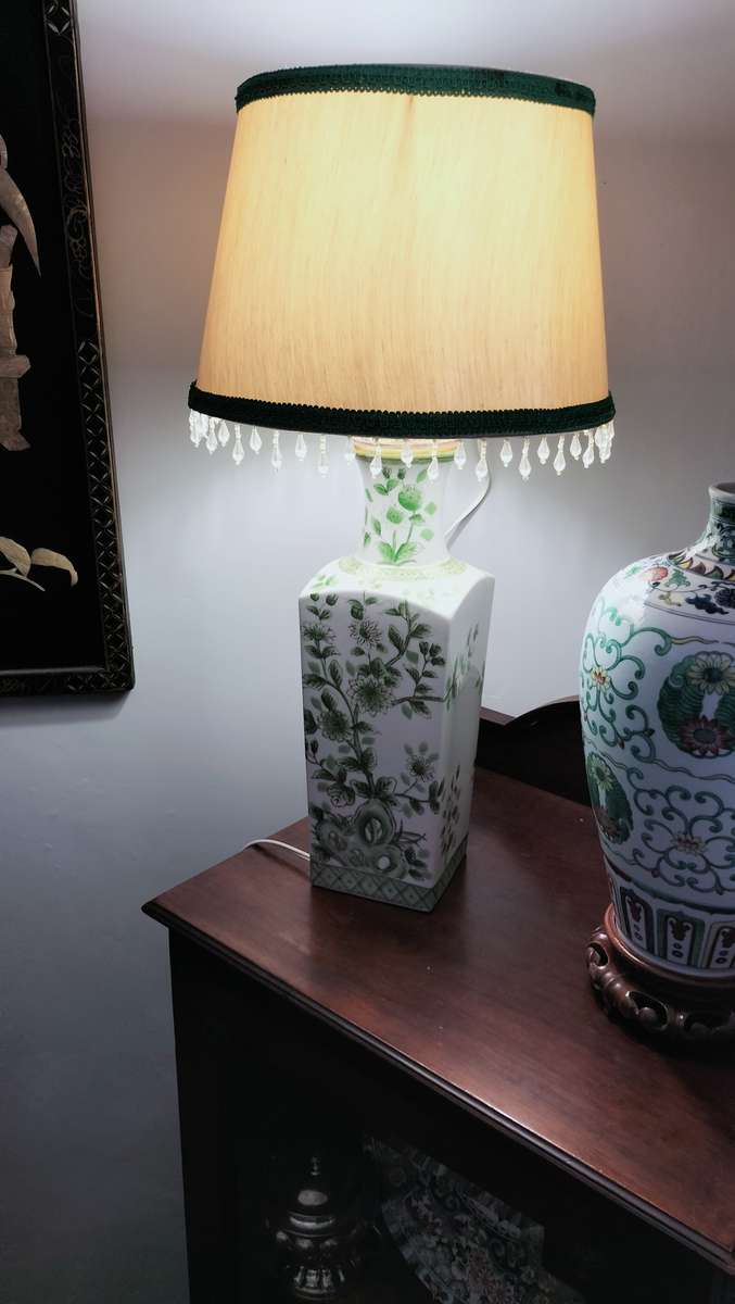 Green Chinoserie Table Lamp & Shade