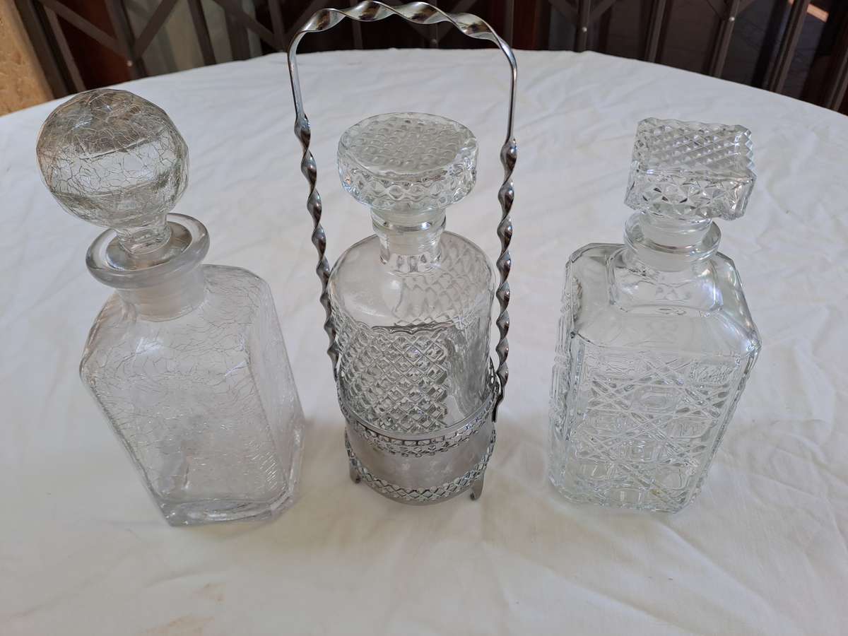 3 x vintage glass whiskey decanters