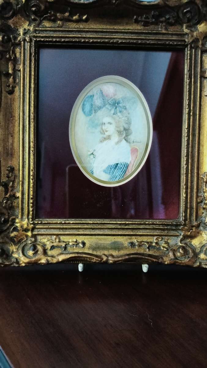 Original Miniature Painting Signed D Calvari of a Victorian Lady Framed
