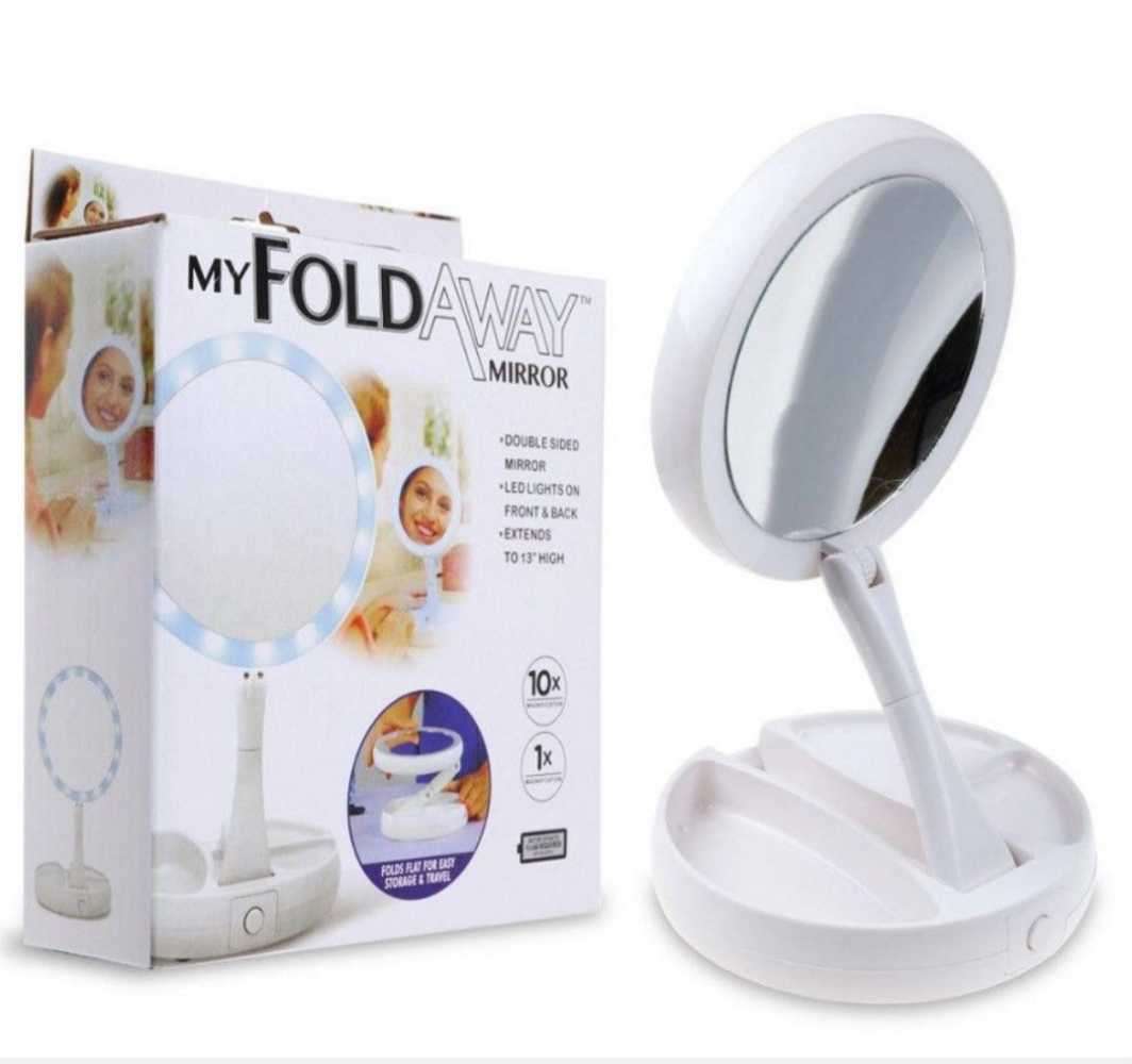 Foldaway make up mirror with lights