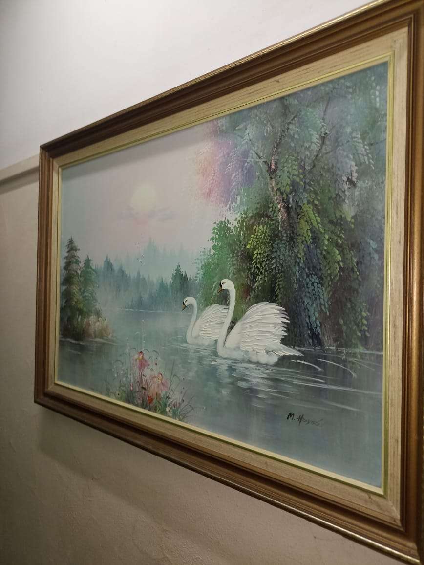 Big Swan original oil painting on canvas M. HENDERSON