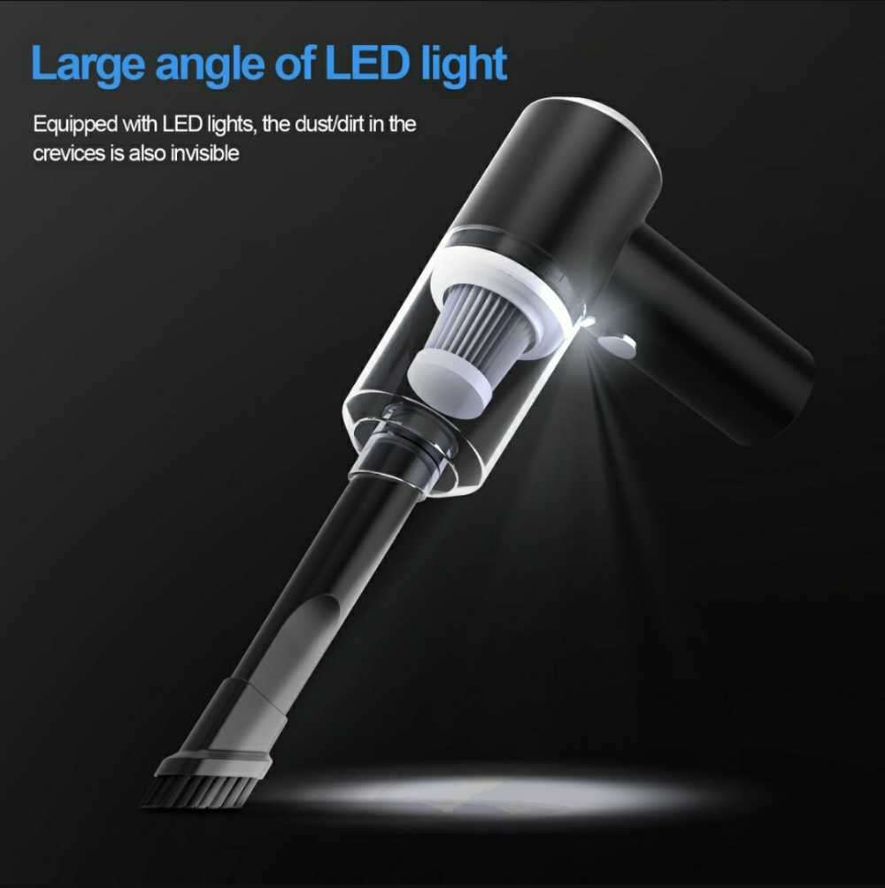 Handheld Rechargeable Cordless LED Mini Car Vacuum Cleaner- Black