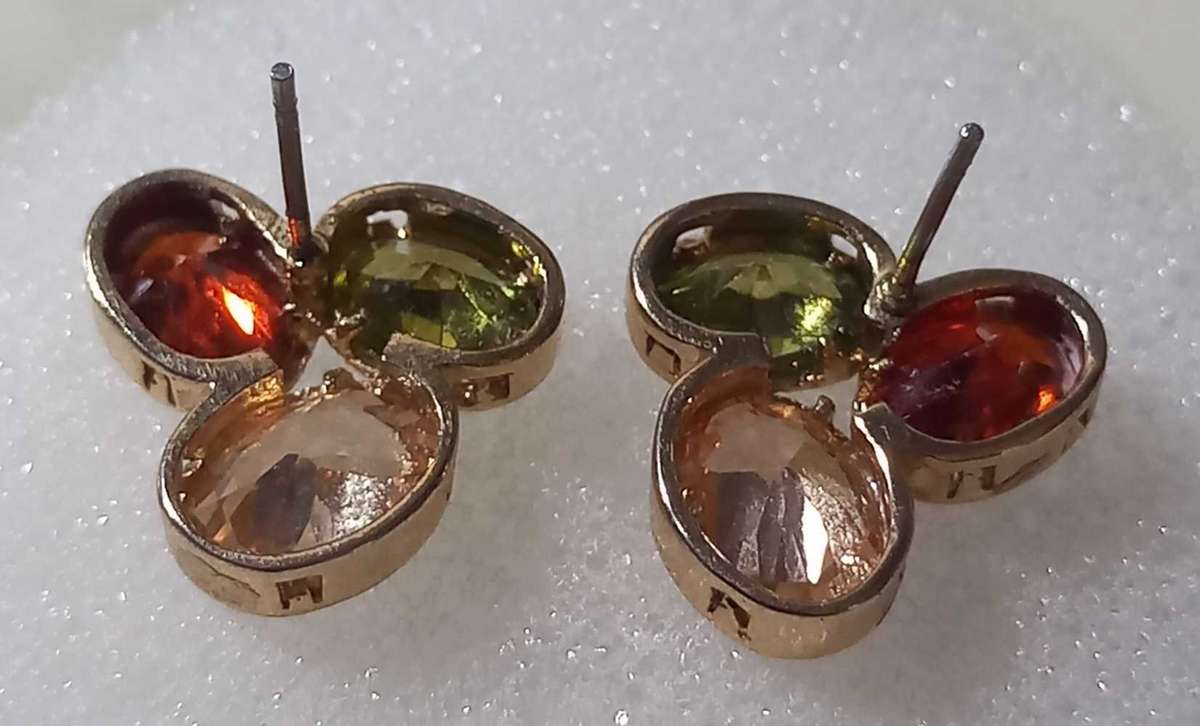 Pretty Chunky Gold Tone Studs with Colour Glass Stones