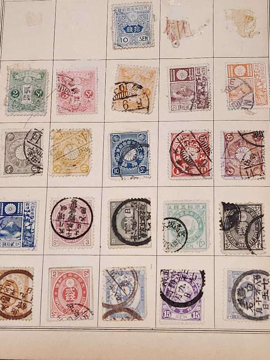 Japan (Japanese post offices) - Rare postcard and stamps on album page & loose **Seldom seen