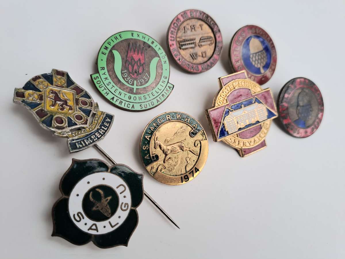 South African historical pin badges (job lot of 8 rare badges)