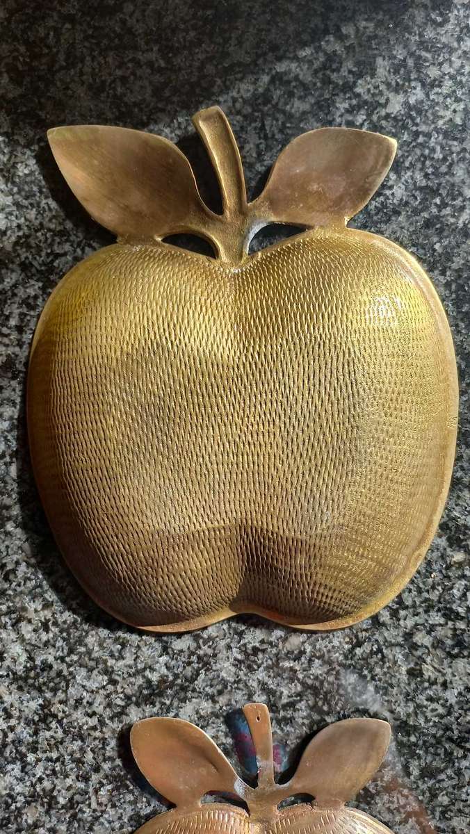 Vintage brass apple snack plates dishes tray set