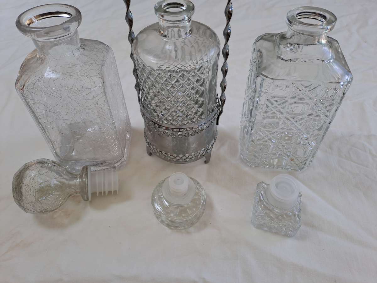 3 x vintage glass whiskey decanters