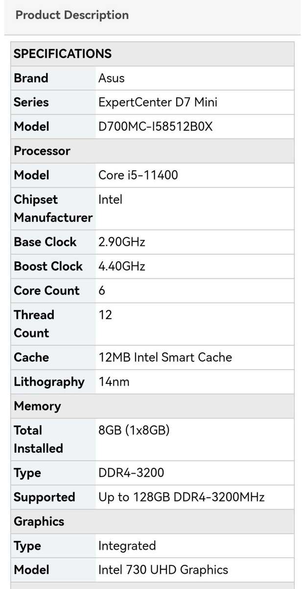 i5 11400 - ASUS Expertcenter D7 Mini-Tower