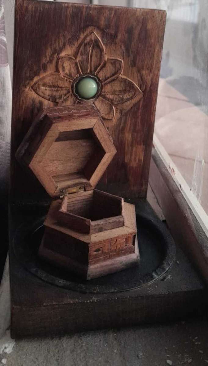 Wooden candle holder and wooden trinket box