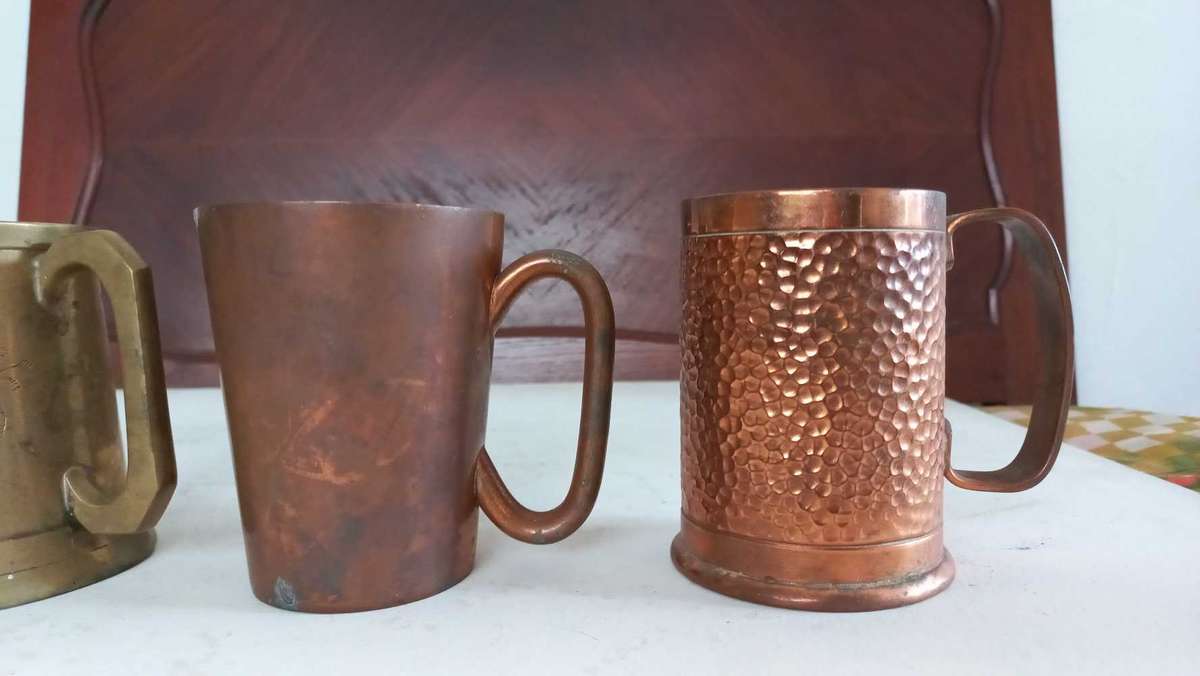 Vintage brass copper metal beer mugs
