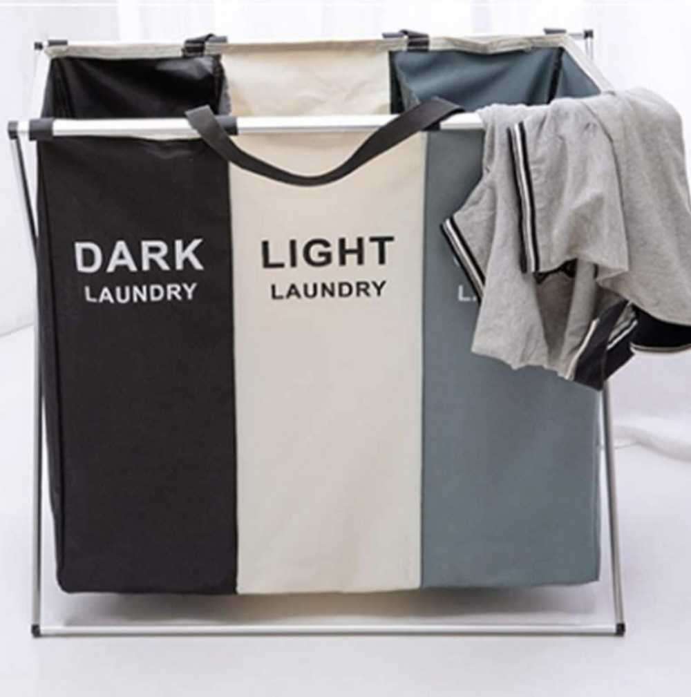 3 Compartment Laundry Hamper Collapsible Aluminium Basket