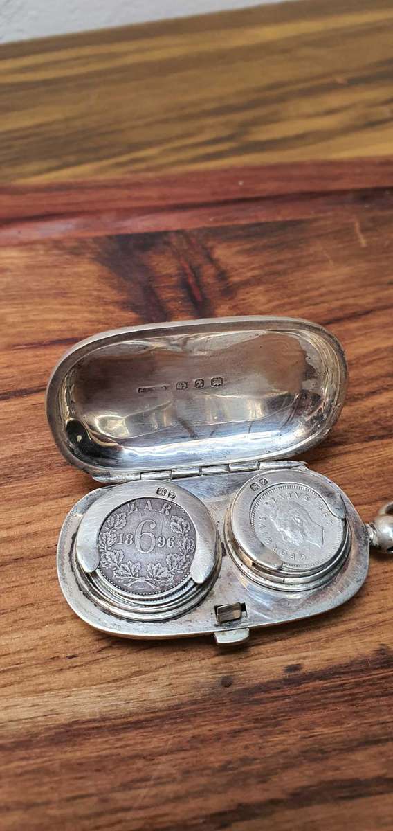 Rare , Antique 1924 Sterling silver Coin holder with Three rare coins !!