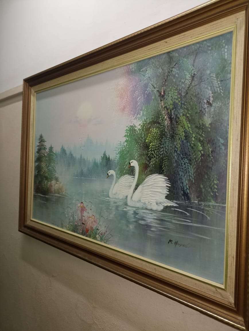 Big Swan original oil painting on canvas M. HENDERSON