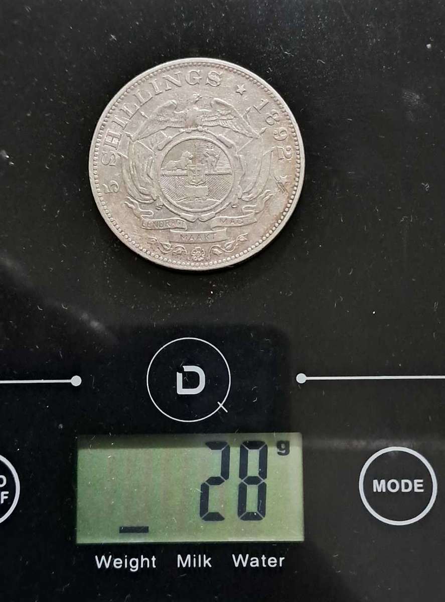 1892 ZAR Kruger Silver Single Shaft Crown (5 Shillings)5S