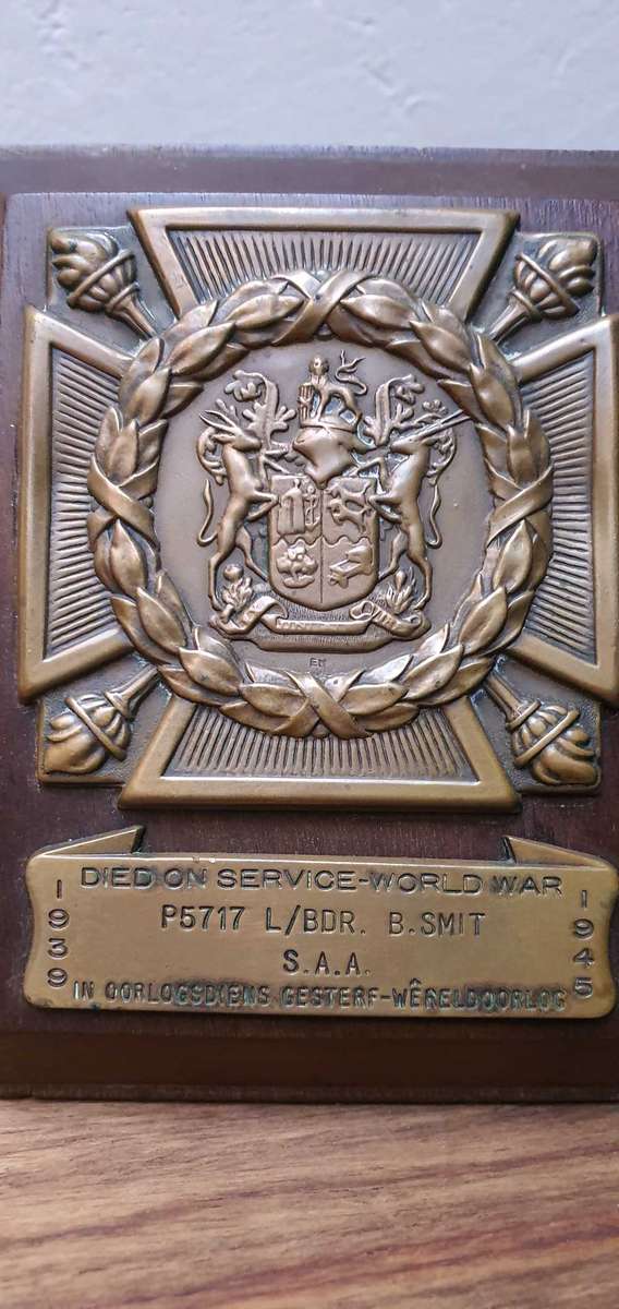 Super Rare World War 2 Death plaque L/bdr Barend Smit