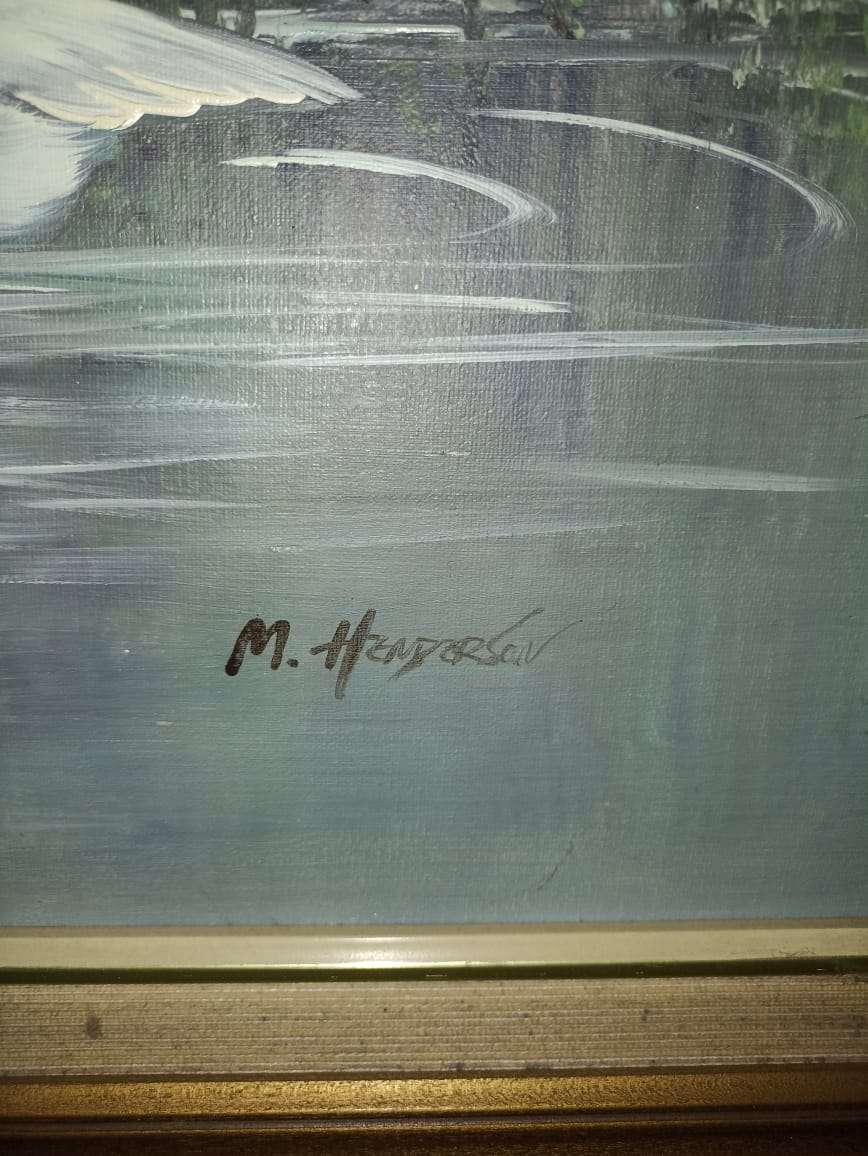 Big Swan original oil painting on canvas M. HENDERSON
