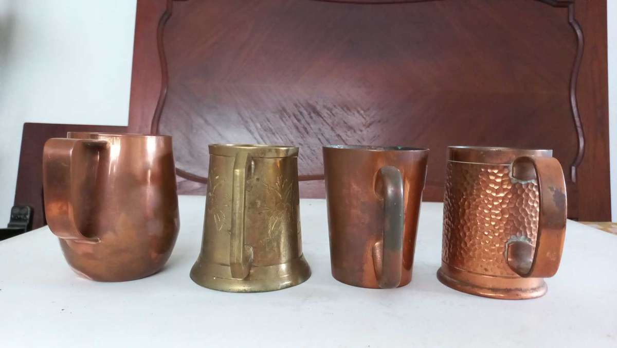 Vintage brass copper metal beer mugs