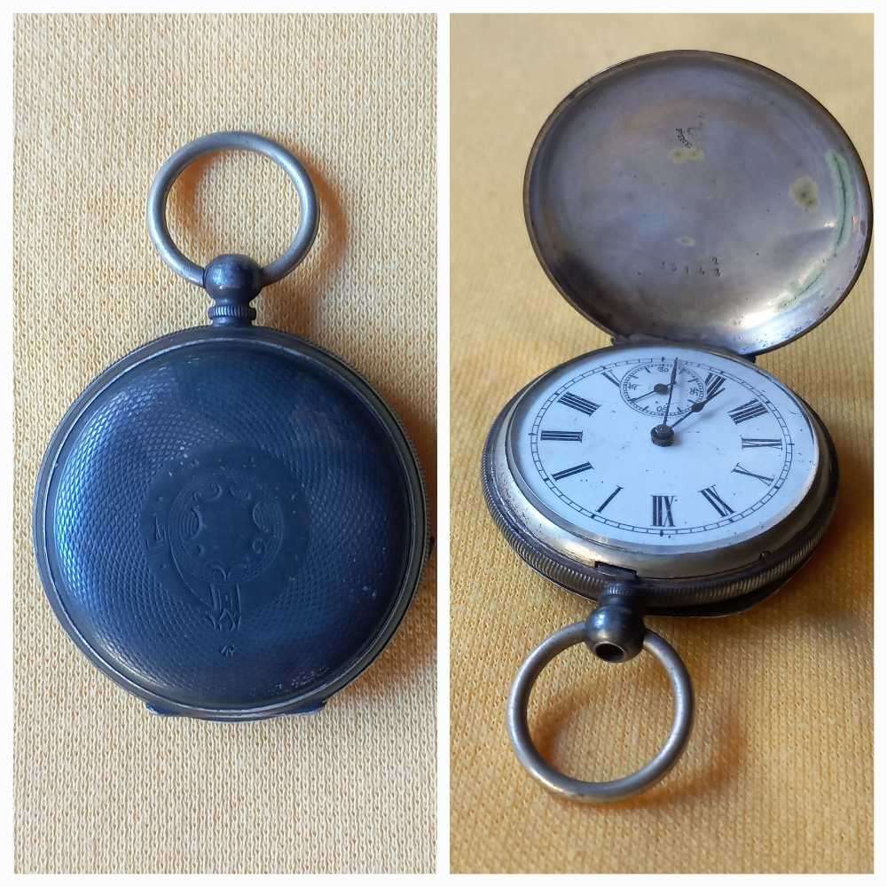 Pocket watch with  silver engraved casing