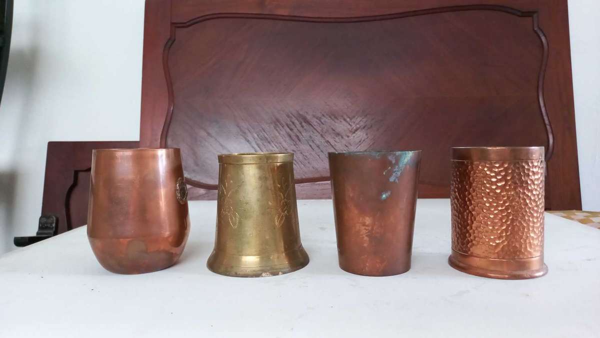 Vintage brass copper metal beer mugs