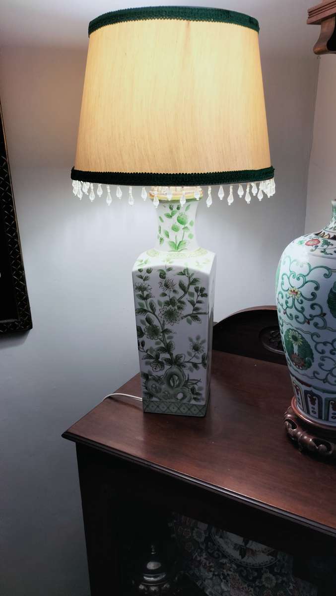Green Chinoserie Table Lamp & Shade