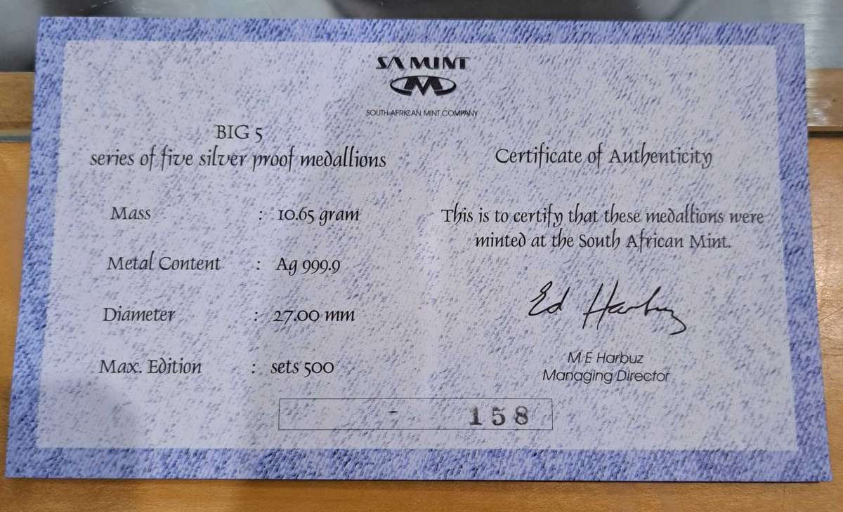 SA BIG 5 silver medallion proof set