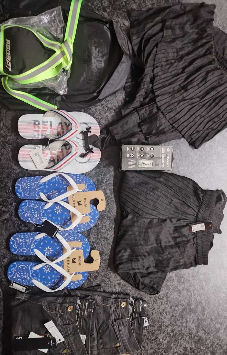 Various clothing and tech items