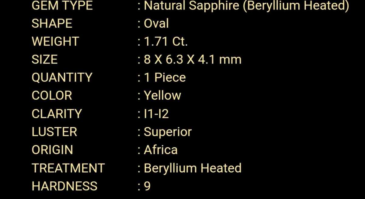 Natural 1.71 Ct Yellow Sapphire