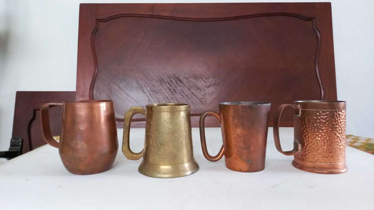 Vintage brass copper metal beer mugs