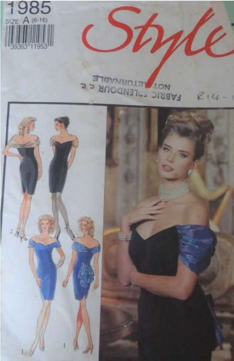 STYLE 1985 OFF THE SHOULDER EVENING DRESS SIZE A = 6 - 16 SEE LISTING -CUT TO SIZE 10  ZIPLOC BAG
