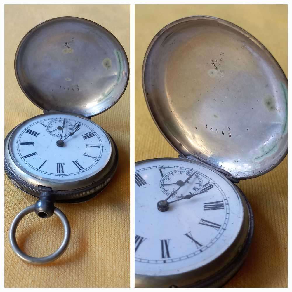 Pocket watch with  silver engraved casing